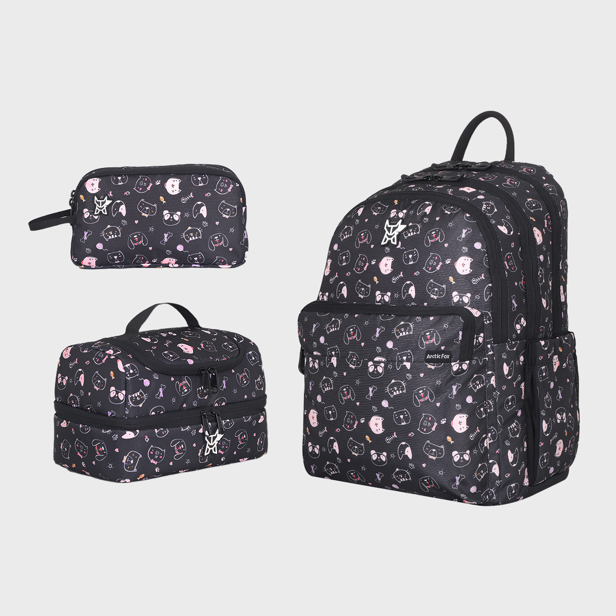 Arctic Fox Kitty Black School Bag Bundle Pack for Girls