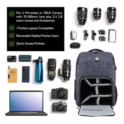 Arctic Fox Polaroid Jet Black Professional Dslr Camera Bag and Camera Backpack With Laptop Compartment